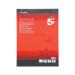 The picture displays a pack of 5 flipchart pads from 5 Star Office, made from FSC-certified paper with a weight of 70gsm. Each pad contains 40 plain, perforated, and hole-punched sheets in A1 size. The pads are neatly stacked and ready for use.