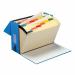 This image showcases a 5 star expanding file in a vibrant shade of blue. The file features 19 pockets labeled A-Z, perfect for organizing important documents. The file is designed to accommodate foolscap sized paper and has a durable, sturdy construction. It is ideal for keeping your papers and documents neatly organized and easily accessible.