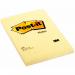 A photograph of the 3M Post-it & Re-Move Products Post-it Notes Large Plain Pad shows a stack of 100 sheets in the size of 102x152mm. The sheets are in a bright canary yellow color, and there are 6 packs stacked next to each other, totaling 600 sheets.