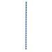 The photo shows a pack of 100 blue plastic binding combs, each with 21 rings and able to hold up to 45 sheets of A4 paper. These 5 Star Office combs from Spicers are 8mm in diameter and perfect for document organization and binding.