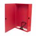 The photo shows five red 5 Star Office box files neatly stacked on top of each other. Each box file has a label on the front, indicating the contents inside. The glossy finish gives the files a professional and sleek look. The edges are reinforced for durability, and the files have a secure lid to keep documents safe. The vibrant red color adds a pop of color to any office space.
