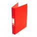 The photo features a stack of 10 red 5 Star Office 2 O-Ring Binders, each made of durable polypropylene material. The binders show off a professional look with a glossy finish and feature 5 stars on the cover for added elegance.
