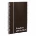This photograph features a black A5 wirebound telephone and address book with an A-Z index, produced by Pukka Pads Ltd. The book has a sturdy board cover and includes space for telephone and fax numbers.
