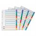 The photo shows a bundle of Pukka Pads Ltd dividers and indexes, specifically the Concord dividers, which are designed with 6 parts. The dividers are made of durable polypropylene material and have reinforced edges for added strength. Each divider is a different vibrant color, making it easy to organize and differentiate between sections. The tabs on the dividers are also colored for quick reference. The dividers are designed for A4 size paper and have a thickness of 120 microns. The background color of the dividers is white, providing a clean and professional look.