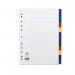 The image shows a set of 12-part dividers from Pukka Pads Ltd. They are made of white polypropylene and have reinforced coloured tabs. The dividers are A4 size and have a thickness of 120 microns.