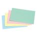 This photo is a close-up shot of a stack of 100 card index cards. Each card is 5x3 inches and has ruled lines on both sides. The cards are assorted in color and have a glossy finish. The top card has a 5-star rating on it, indicating high quality. These cards are perfect for organizing important information or creating a filing system.