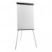 The photo shows a sleek black flipchart easel, standing tall at 1900mm with a width of 700mm and depth of 82mm. The easel features a generously-sized board measuring 670mm in width and 990mm in height. The edges are trimmed in black, giving it a professional and elegant appearance.