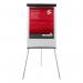 The picture shows a sturdy black flipchart easel with a large, rectangular white board measuring approximately 670mm in width and 990mm in height. The easel stands tall at 1900mm and has a width of 700mm and depth of 82mm. The edges of the board are trimmed in black, giving it a professional and sleek appearance. The easel also comes with pads for easy note-taking and organization.