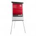 The image shows two 5 Star Flipchart Easels & Pads, one on each side of the frame. The easels have a sturdy black trim and are positioned next to a large whiteboard measuring W670xH990mm. The whiteboard is supported by an easel, which has adjustable height and a stable base. The overall dimensions of the easel are W700xD82xH1900mm. The whiteboard is in a vertical orientation, with a clear surface for writing and drawing. The easels are designed to securely hold the whiteboard in place, making it easy to present and share information.