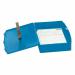 The image shows a blue box file made of durable polypropylene material, with a capacity of 70mm. It features a twin clip lock mechanism and is sized to fit foolscap documents. The file is labeled as Spicers Box Files 5 Star Office.