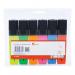 The picture shows a pack of 6 5 Star Office Highlighters with chisel tips, each capable of creating a 1-5mm line. The highlighters come in assorted colors and are stored in a wallet.