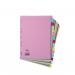 This photograph captures a pack of Elba Dividers & Indexes Elba Subject Dividers. The dividers are made of sturdy 160gsm card and feature 15 distinctive tabs for organizing documents. They are designed to fit perfectly in A4-sized binders and come in a variety of vibrant colors. The dividers are also multipunched for easy insertion and removal. This recyclable pack is a convenient and stylish choice for any office or personal filing system.