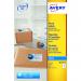 The photograph shows a sheet of Avery UK address labels with a white background. Each label is Quick DRY and suitable for inkjet printers, with 8 labels per sheet. The dimensions of each label are 99.1x67.7mm. There are a total of 200 labels in the pack.