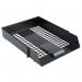 This photograph features a stack of Spicers Letter Trays in 5 Star Value, with a sleek black color. The trays are neatly organized and ready for use in any workspace.
