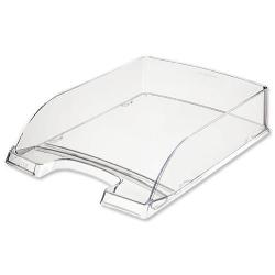 Cheap Stationery Supply of Leitz Letter Tray Robust Polystyrene High Sided with Extra Label Space Clear 52260002 Office Statationery