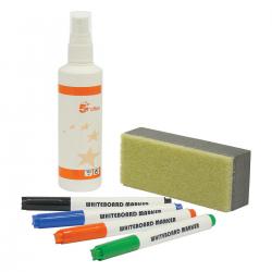 Cheap Stationery Supply of 5 Star Office Drywipe Starter Kit 4 Asst Whiteboard Markers/Eraser/125ml Whiteboard Cleaning Fluid Spray 902053 Office Statationery