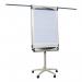 The photograph features a set of 5 Star Flipchart Easels & Pads, complete with a 5 Star Office Mobile Executive Easel. The easel is magnetic and is equipped with 5 castors for added mobility. In the image, the easel is shown holding an A1-sized pad, as well as a Euro 906691 pad. The easel has a sleek and modern design, making it suitable for any professional setting.