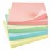 The picture features a pack of 12 assorted 76x76mm repositionable pastel notes from 5 Star Office. Each pad contains 100 sheets of removable Post-it & Re-Move products.