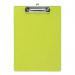 This photo shows a sleek, durable 5 Star clipboard in solid green plastic with rounded corners, perfect for organizing and carrying important A4 documents.