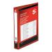 In the photograph, there are 10 red 5 Star Office A4 Presentation Ring Binders, each with a 25mm 4D-Ring, made of polypropylene material. The binders are neatly stacked, with their covers featuring the 5 Star logo. The binders appear sturdy and professional, perfect for organizing important documents.
