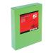 This image shows a stack of 500 sheets of 80gsm A4 deep green coloured paper, wrapped in a ream. The paper is from the 5 Star Office range and is suitable for multifunctional use. The bright, vibrant colour is perfect for adding a pop of colour to any project.