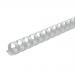 The photo features a pack of 100 white 21 ring plastic binding combs, each 16mm in size. They can hold up to 125 A4 sheets and are from 5 Star Offices collection. The combs provide a professional look and secure binding for any office or personal project.