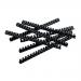 This image features a pack of 100 black plastic binding combs from 5 Star Office, each with a 21 ring design and the ability to hold up to 170 sheets of A4 paper. The combs are 20mm in size and have a professional 5 star rating.