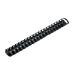 The photo shows a neat stack of 50 black plastic binding combs, each with 21 rings, capable of holding up to 325 sheets of A4 paper. They have a thickness of 38mm and are labeled as 5 Star Office Binding Combs.
