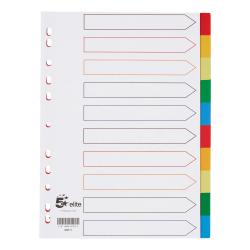 Cheap Stationery Supply of 5 Star Elite Divider 10-Part Polypropylene Punched Reinforced Coloured-Tabs 120 Micron A4 White 940171 Office Statationery