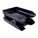 This picture shows a set of 5 Star letter trays, specifically the Elite Executive model, in black. The trays measure 258x353x58mm and are arranged neatly.