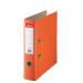 The photograph shows a bright orange ACCO Brands Lever Arch File from the Esselte Essentials collection. It measures A4 size and has a 75mm spine. Made of durable polypropylene, this file is designed to keep your important documents organized and secure. Its outer carton contains a pack of 20 files. The vibrant color and sturdy construction make it a practical addition to any office.