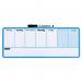 This photo showcases a slim, portable Nobo Mini Magnetic Whiteboard Weekly Planner, measuring 360x140mm, in a deep blue color. The whiteboard is divided into sections for each day of the week, making it perfect for organizing schedules and to-do lists on the go. The magnetic backing allows for easy placement on any metal surface.