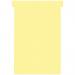 The image shows a pack of vibrant yellow ACCO Brands T-cards with Tab Tops, sized W124x at the top and W112x at the bottom, in a full H180mm size. Each pack contains 100 cards and there are 5 packs in the outer carton, totalling to 500 cards.
