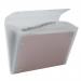 This picture features a set of 10 outer cartons containing ACCO Brands Expanding Files. Each file is made of durable polypropylene material and has a clear finish. The files are designed with 13 pockets and include tabs to easily organize and store A4-sized documents. The Rexel Ice Expanding Files are sleek and modern, perfect for any office setting.