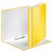 The image shows a group of 10 Leitz WOW Ring Binders in a bright yellow color. Each binder has a laminated cover and a 25 mm 2 D Ring mechanism. The binders are designed to hold A4 sized paper and come in an outer carton for easy storage and transportation.