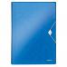 The image shows a set of five blue metallic expanding files, each with a capacity of 250 sheets of A4 size paper. The files are made of durable polypropylene material and are part of the Leitz WOW collection from ACCO Brands. They are neatly arranged in an outer carton for convenient storage and organization.