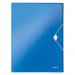 The photo shows a collection of five blue metallic ACCO Brands Box Files, each labeled as Leitz WOW Box File A4 Polypropylene. The boxes are made of durable polypropylene material and have a sleek, modern design. The outer carton provides additional protection and organization for the files.