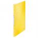 The picture shows a vibrant yellow Leitz WOW Display Book made of polypropylene. It has 20 pockets and can hold up to 40 sheets of A4 paper. The sleek design and high-quality material make it a great choice for organizing and presenting documents.