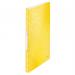 This picture displays a yellow Leitz WOW Display Book made of polypropylene. It has 40 pockets and can hold 80 sheets in A4 size.