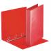 The photo shows 10 red Esselte Essentials PVC Presentation Binders, each with a 30mm spine and A4 size. The outer carton is visible in the background. The binders feature a traditional ring mechanism for keeping documents secure.