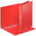 This image showcases 10 red Esselte polypropylene presentation binders made for A4 size documents. The binders have a 25mm spine and are neatly stacked in their outer carton. The binders have the Esselte Essentials logo on their cover.