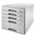 In the photograph, the Leitz Drawer Sets Leitz Plus 5 Drawer Cabinet A4 in Grey appears sleek and modern. The cabinet has five spacious drawers, perfect for organizing documents and office supplies. Its clean lines and neutral color make it a versatile addition to any workspace.