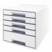 The Leitz WOW CUBE Drawer Cabinet features 5 drawers (1 big and 4 small) in a sleek white A4 Maxi size. This organizational solution from Leitz is perfect for sorting and storing documents and supplies.