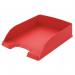 The image shows a set of five red Leitz Plus Letter Trays in their outer carton. Each tray is designed to hold standard A4-sized documents, making them perfect for organizing your office or workspace. The trays have a sleek, modern design and are made of durable materials.