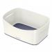 The Leitz Storage Boxes MyBox Storage Tray is a set of waterproof white and grey trays. The outer carton contains four trays. The trays have a sturdy design and can be stacked on top of each other. They are perfect for organizing and storing various items.