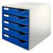 In the photo, you can see the sleek and organized design of the ACCO Brands Leitz Desktop Post Set. The set includes 5 spacious drawers in varying shades of grey and blue, perfect for storing and sorting A4 size documents. The clean lines and modern color scheme make it a stylish addition to any desktop or office space.