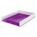 This photo features Leitz WOW Letter Trays, designed in a dual-color white and purple for a stylish touch. Perfect for A4-sized documents, these trays are a great organizational solution for any office setting.
