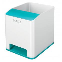 Cheap Stationery Supply of Leitz WOW Sound Pen Holder. With sound boosting function for smartphone. White/ice blue Office Statationery