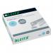 In the photo, there are multiple Leitz Softpress Staples displayed. They are silver in color and have a sleek design. The label on the packaging states that they are perfect for stapling up to 30 sheets of paper. The total quantity in the package is 2,500 staples.