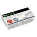 The image shows a pack of Leitz Power Performance P2 staples, containing 1000 staples, inside a carton. The outer carton is labeled with the product and brand name, as well as the quantity in the pack. The pack is part of a larger carton containing 20 packs. The staples are silver and each pack is neatly stacked on top of each other. The brand logo is prominently displayed on the packaging.